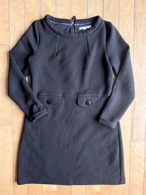 Boden Textured Black Shift Dress with Structured Front Pockets Size 10
